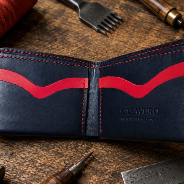 CasaVero The Gentleman C.V-GM-01 BK & RD – Premium Full-Grain Vegetable-Tanned Leather Wallet