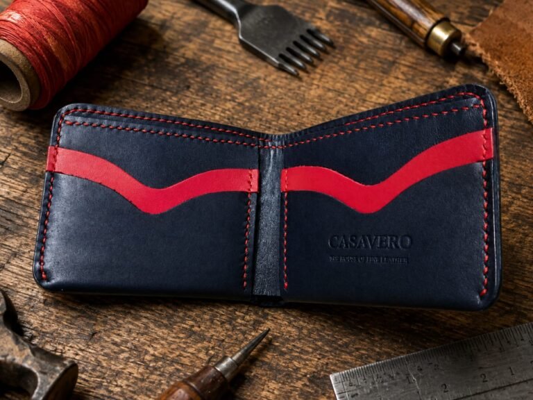CasaVero The Gentleman C.V-GM-01 BK & RD – Premium Full-Grain Vegetable-Tanned Leather Wallet
